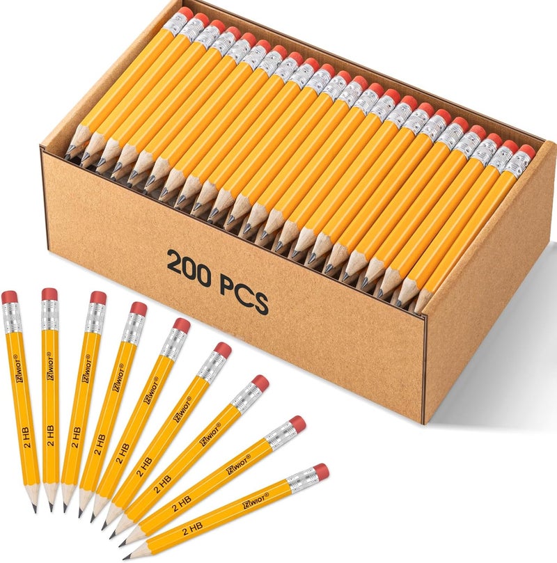 ZWIOT ZWlOT Golf Pencils with Eraser, #2 HB Half,4" Mini,Pre-Sharpened,120/200/320 Count Pencils Wood Cased Short for Classroom, Office, School, Wedding and Party Game - Image 1